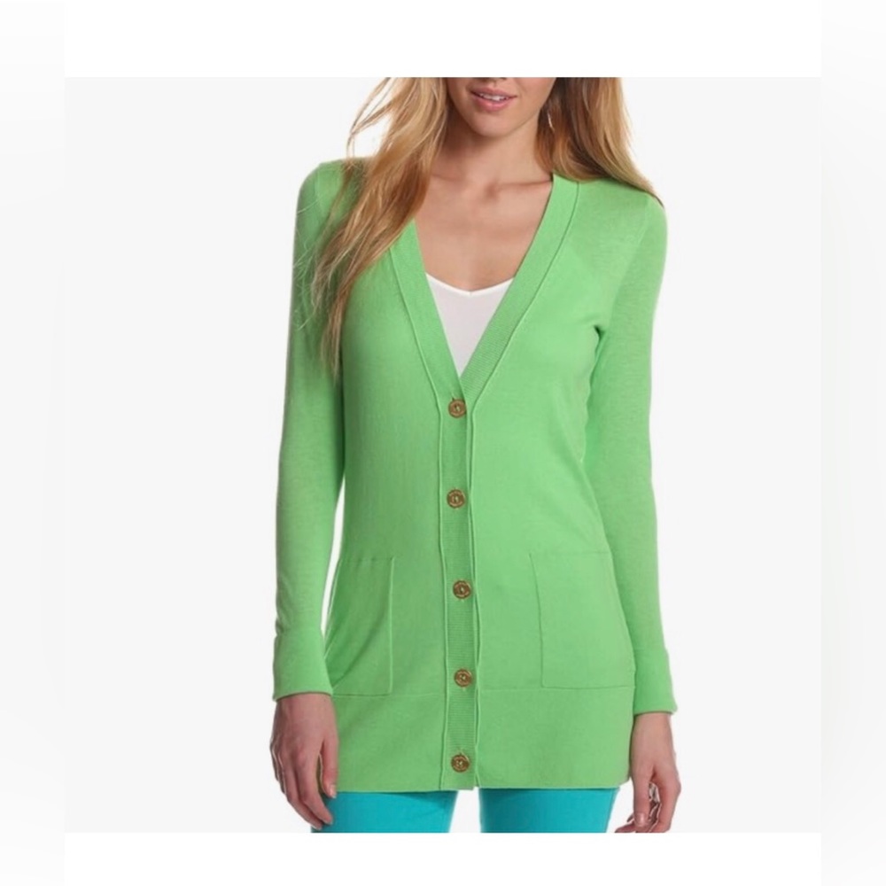 Lilly Pulitzer Bright Green Long V-Neck Button Cardigan